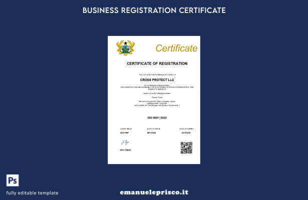 stile verificato Certificato di registrazione del Ghana Modello Word e PDF () mo